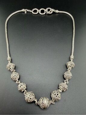 Sarda Sterling Silver 925 Wheat Chain Bead Collar Necklace 20"